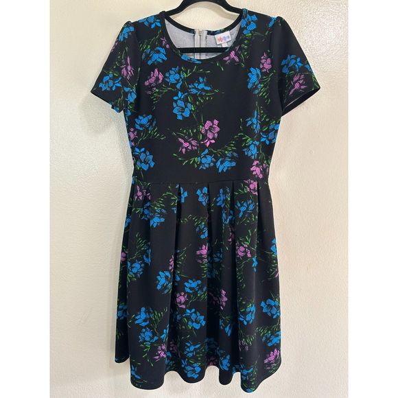LuLaRoe Women's Textured Stretch Knit Fit & Flare Wildflower Pattern Dress Sz M - Picture 2 of 4